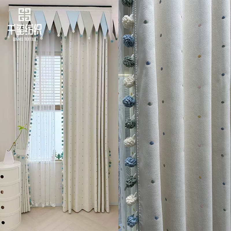 Wholesale Modern Minimalist Colorful Dot Embroidered Blackout Curtain Chenille Bedroom Children's Room Girl Boy Bay Window