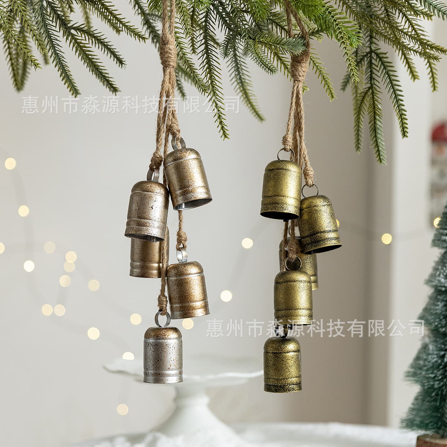 Cross-border Vintage Christmas Bells Creative Ornaments Door Wall Hanging Decor Scene Accessories