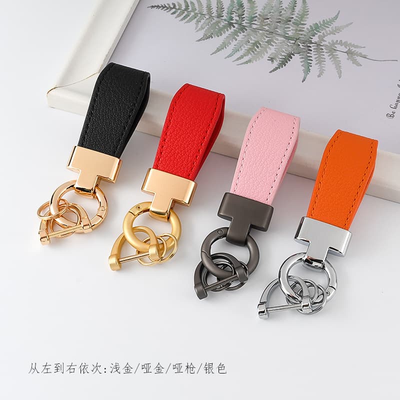 Cross-border T-shaped short leather key chain metal car key chain accessories multi-color optional key ring buckle wholesale