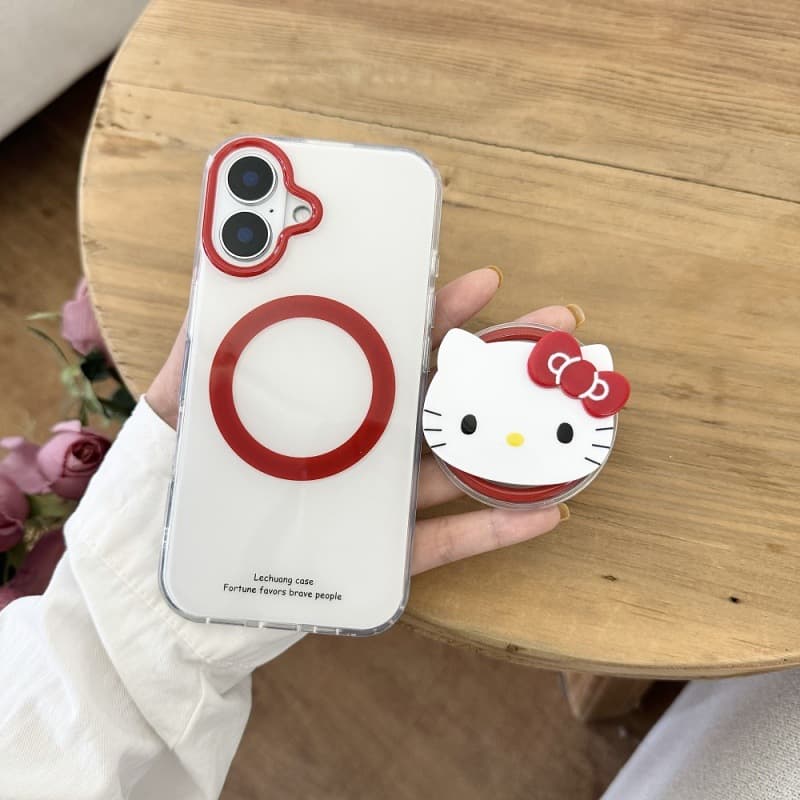Apple 14 Pro Max Magnetic Red Ring 13 Pro Bracket KT Cat iPhone 15/16 Pro Mobile Phone Case for IMD