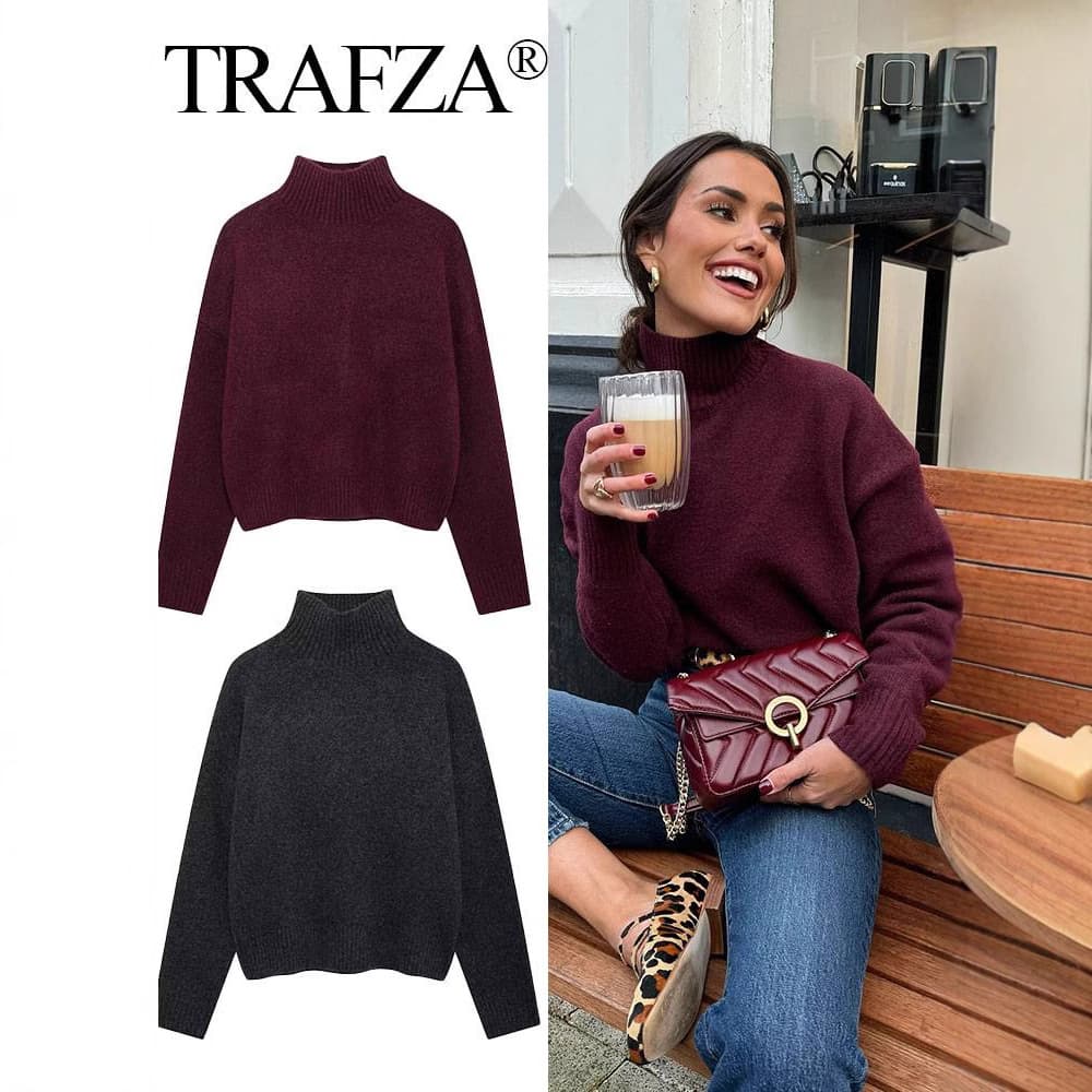 INS Fall Women's Fashion High-Neck Long-Sleeve Soft Basic Knit Sweater Clearance Sale