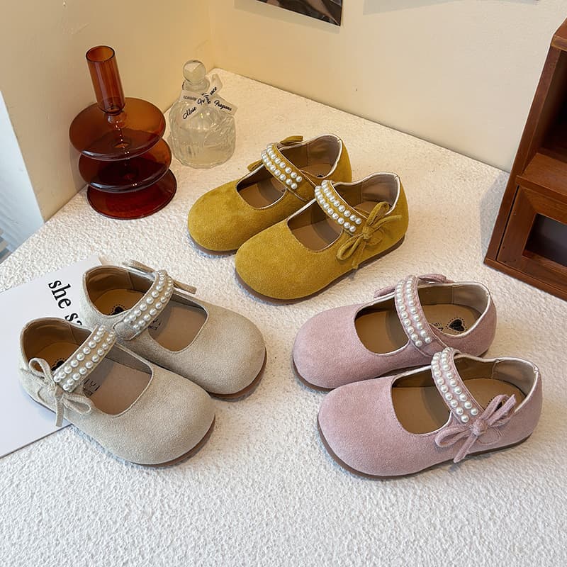 2025 Summer New Children's Retro Pearl Style Closed-Toe Slides Outdoor Soft-Sole Soft Leather Lazy Breathable Single Shoes Trendy