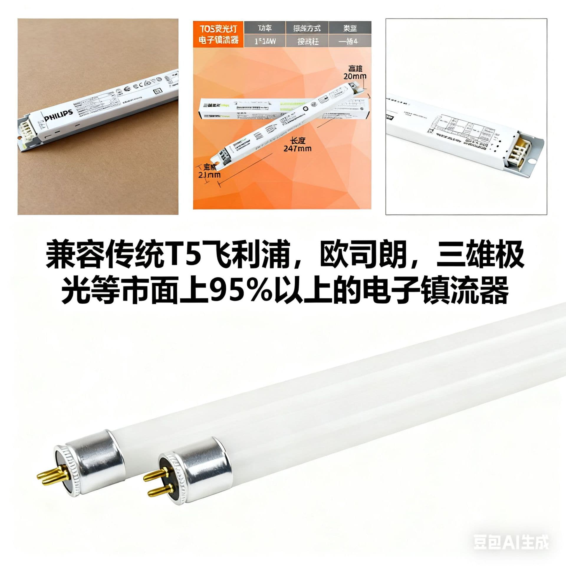 T5 Compatible Lamp Tube HE Type Traditional Electronic Ballast Energy-saving High Luminous Efficacy LED Tube San'an Chip