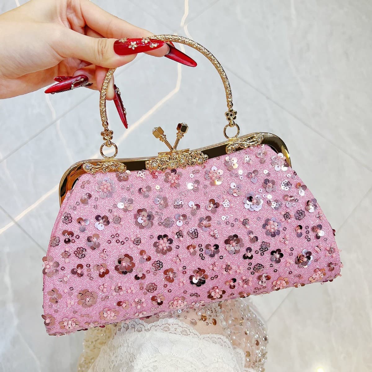 New Fashion Simple Sparkly Sequin Evening Bag Rhinestone Clutch Shoulder Crossbody Handbag Cheongsam Bag Cross-border