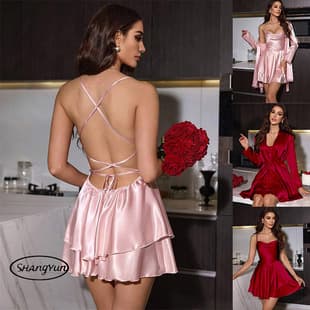 Cross-border Women's Pajamas Satin Backless Camisole Nightgown Milk Silk Robe Homewear Set Wholesale