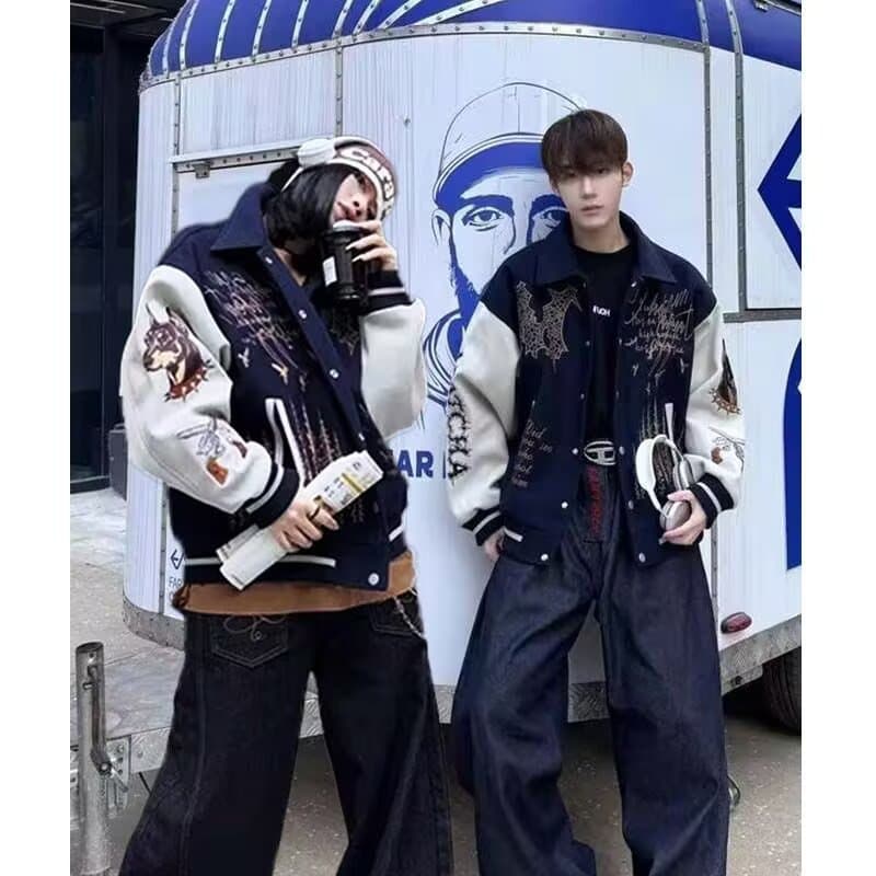 New Cross-Border Heavy Embroidery American High-Street Jacket Sunday Hunter Doberman Baseball Jacket