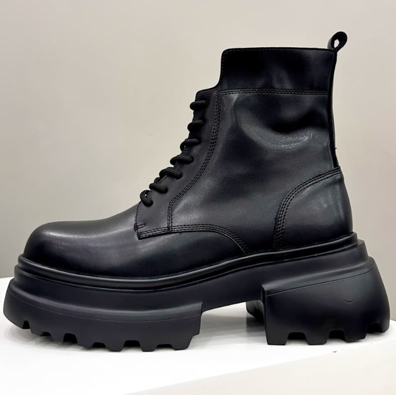 Men's Leather Martin Boots, Versatile Workwear Motorcycle Boots, Black High-Top Leather Shoes, Thick Platform Sole Short Boots