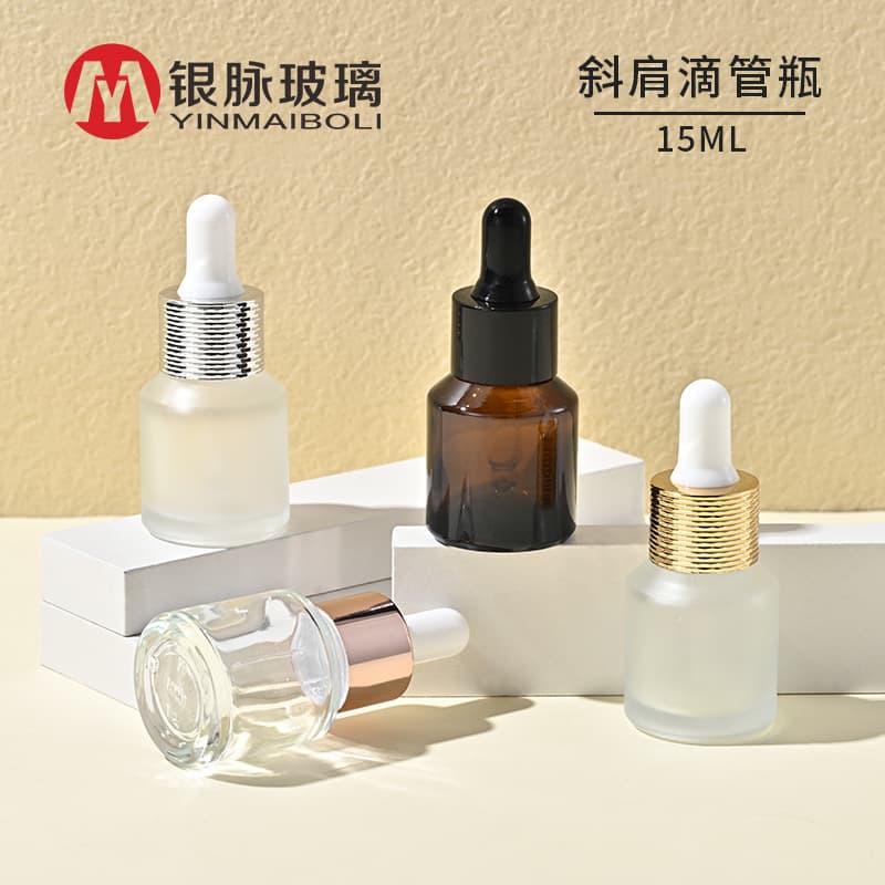 Silver Vein Stock 15ml Serum Bottle, Honeycomb Ring Transparent Serum Dropper Dispenser Bottle, Slanted Shoulder Essential Oil Bottle