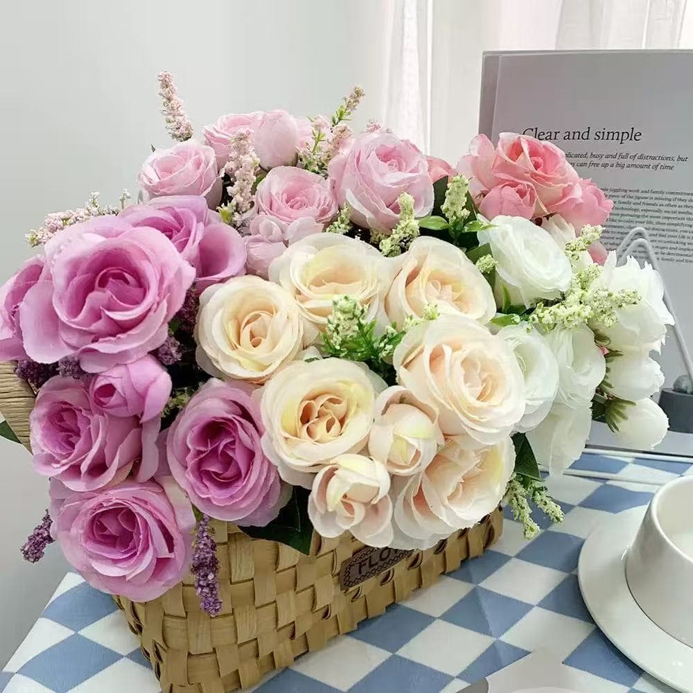Cross-border Supply Real Flower 6-Branch Rose Bouquet Artificial Flowers Fake Roses Bride Bouquet Wedding Decoration