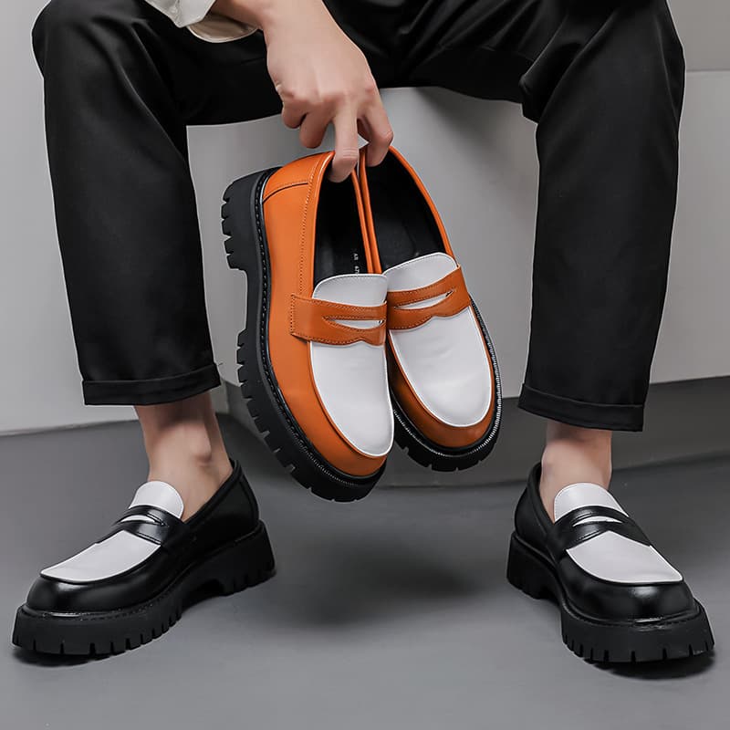 Four Seasons New Men's Low-Cut Thick-Soled Black and White Leather Shoes with Suit Leather Shoes Korean Style Tassel Casual Fashion Men's Shoes