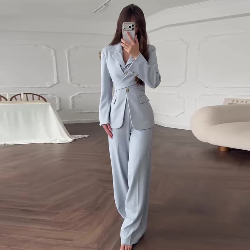 2026 New European and American Amazon Cross-border Trade Commuter Women's Waist-cinching Sleeveless Vest Straight-leg Pants Three-piece Set
