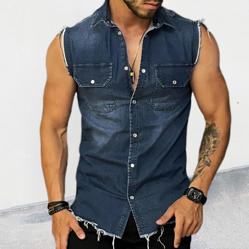 Western Cowboy T-Shirt Men Amazon Lapel Sleeveless Cardigan Top Cross-Border Muscle Vest Men's Clothing