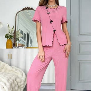 Cross-border Europe and America Women's Pajama Set Two-Piece, Breathable, Casual, Fashionable, Wearable Outside, Long Sleeve Long Pants Loungewear Wholesale