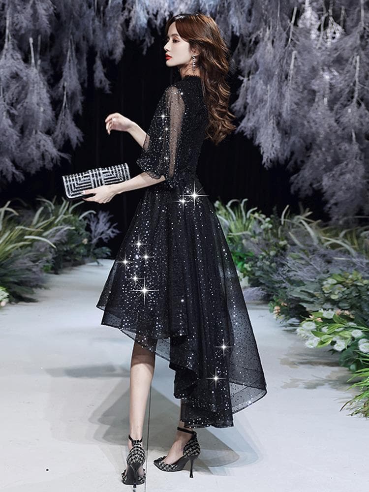 Black Sequin French Evening Gown Dress 2026 New Style Elegant Banquet Host High-End Luxury Niche