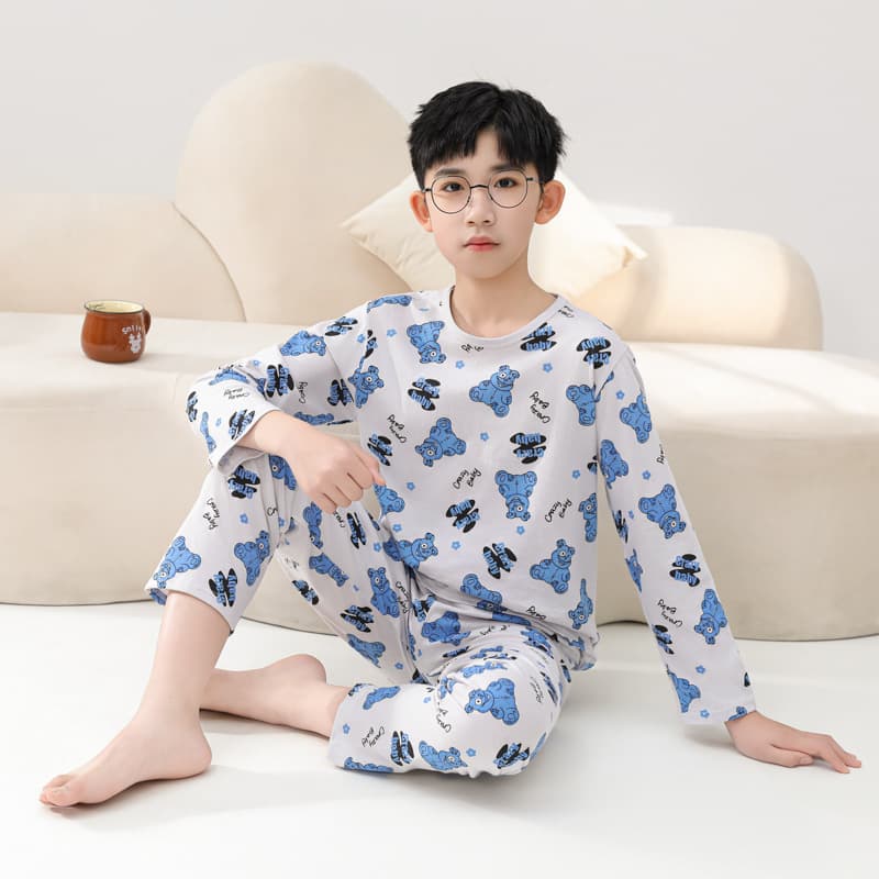 Summer Boys' Pajamas Pure Cotton Thin Long Sleeve New Arrival Printed Outer Wearing Summer Children's Air Conditioning Home Clothes Suit