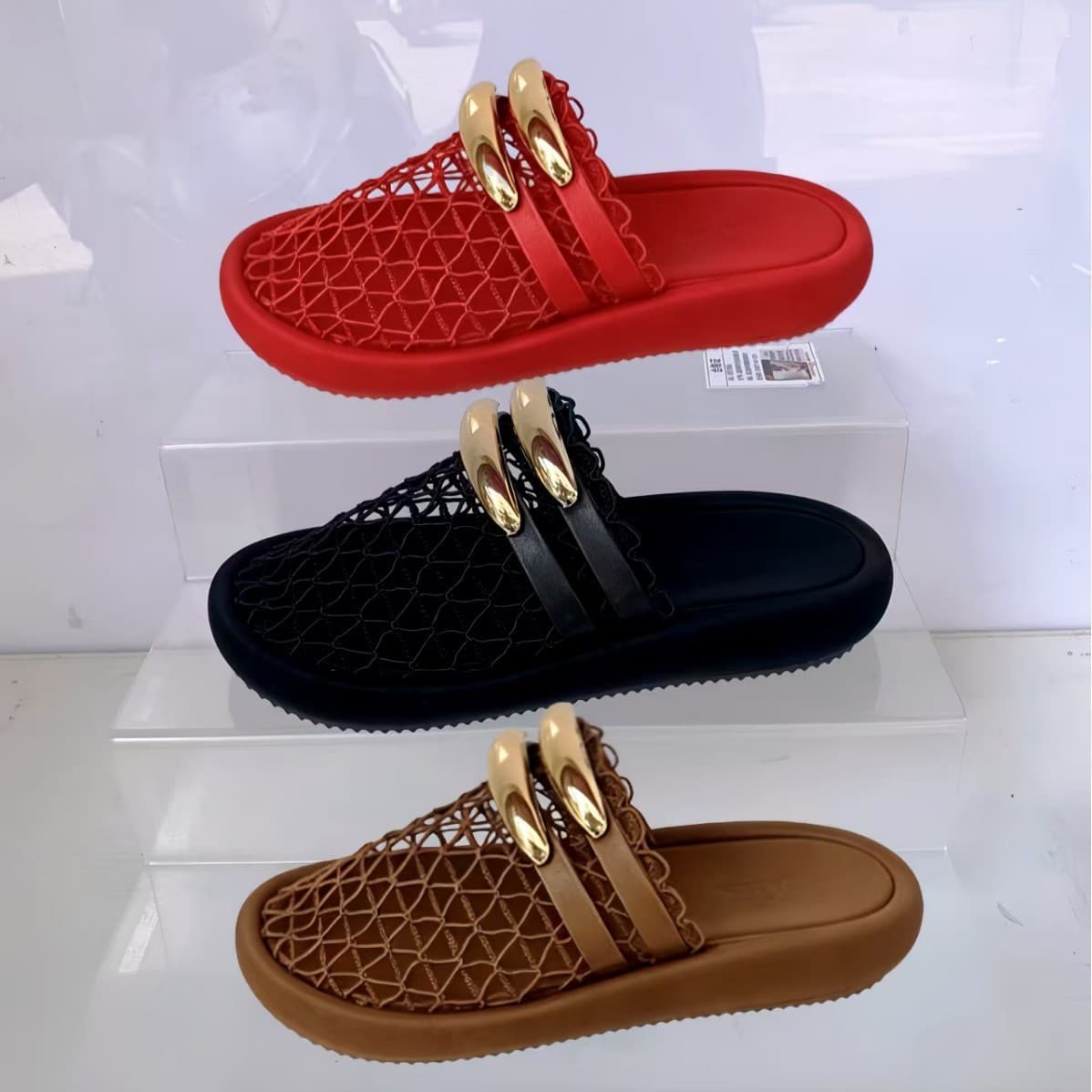 Small Quantity Order Retro Fashion Mesh Woven Hollow Plus Size 42 Thick Sole Closed-Toe Sandals Round Toe Outdoor Slippers