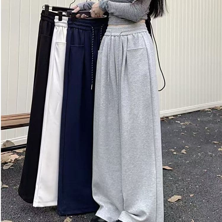 Women's Casual Elastic Waist Drawstring Wide Leg Pants Early Autumn Loose Slimming Straight Leg Pants Floor-Length Sweatpants Long Pants