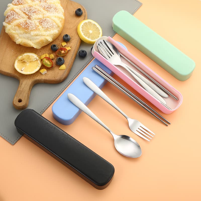 Convenient Cutlery Set Spoon Fork Chopsticks 3-Piece Set Pointed Tail Stainless Steel Set Outdoor Storage Student Commercial Gift