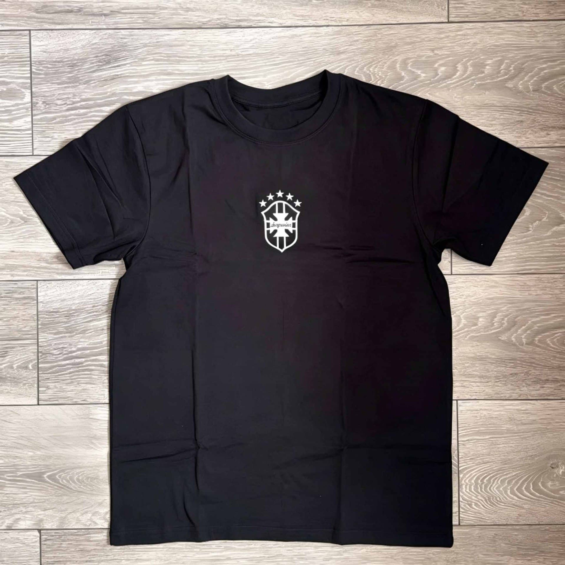 European and American Cross-Border Brazil Team Emblem Five-Star Print Short-Sleeved T-Shirt Summer Men's Casual Top Set for Football Fans