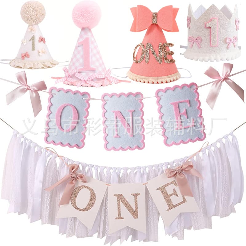 Bow tie theme 1 year old dining chair flag first year party pull flag banner cake insert one/two birthday hat crown