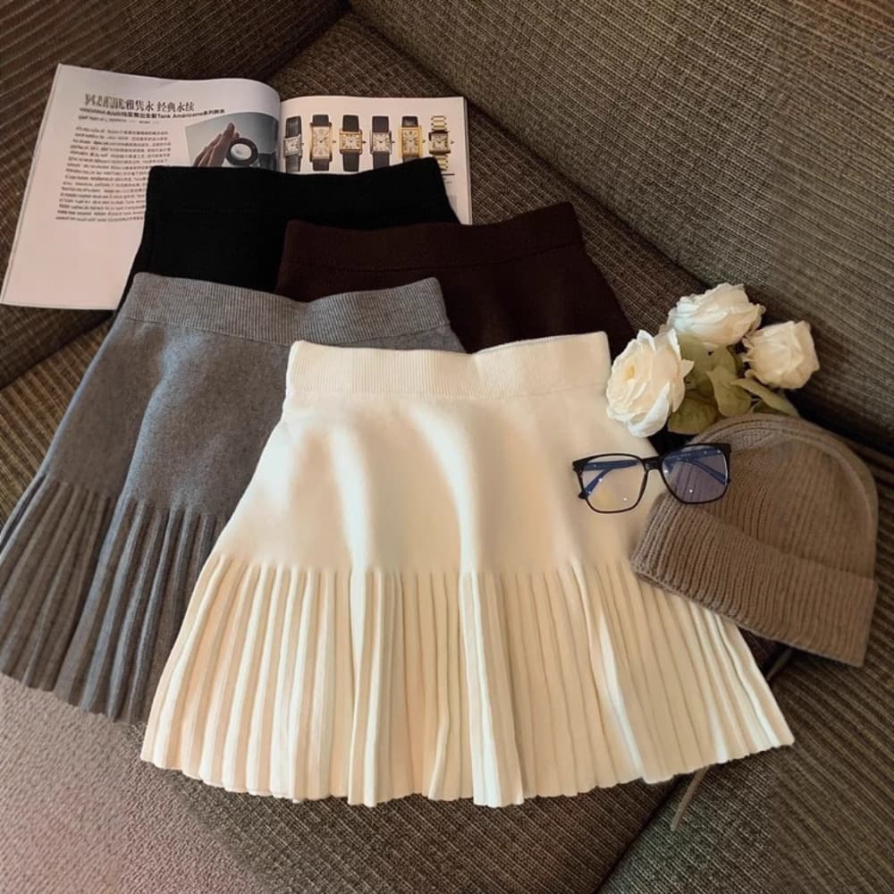 2024 Autumn/Winter Cracker Khaki Mini Dress Versatile A-Line Skirt Women's Petite Hundred Pleated Skirt French Loose Style