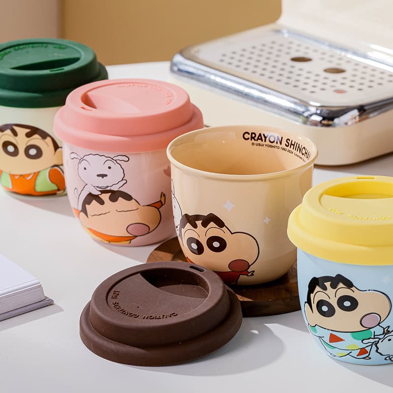 Crayon Shin-chan Trendy Portable Coffee Cup with Lid, Ceramic Mug for Women, Couples Travel Cup, Office Cup