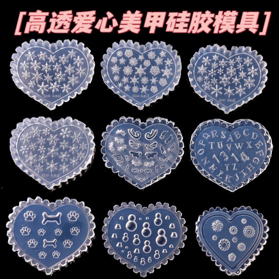 Heart Silicone Nail Art Mold Cartoon Tulip Flower Bow Nail Decoration Handmade Mold DIY Tool
