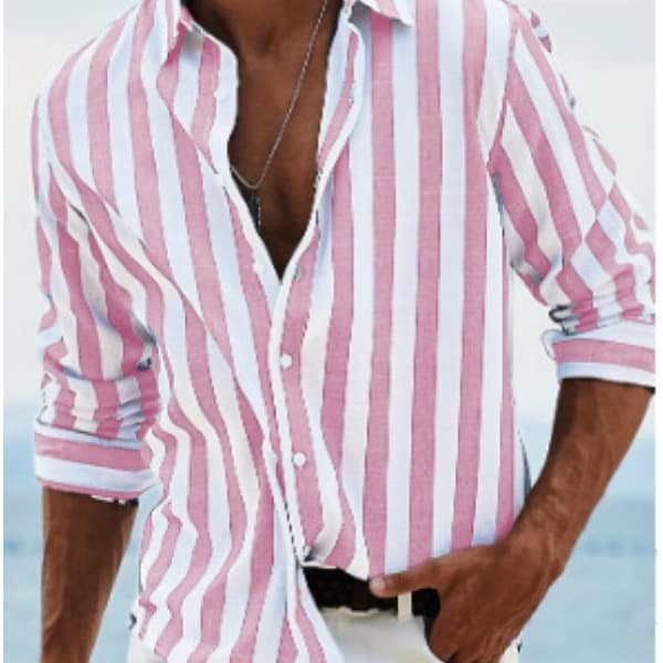2026 Amazon Exclusive New Fashion Men's Long Sleeve Striped Turn-Down Collar Shirt Spring and Autumn Shirt