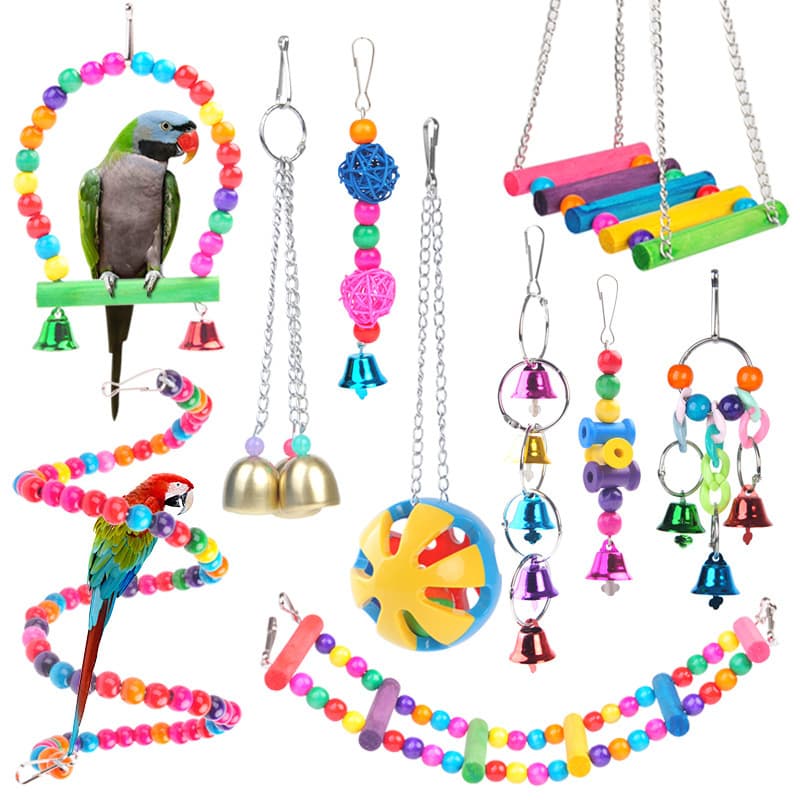 Cross-border Hot Selling Parrot Bird Toy Bell String Small Horn Hanging Cage Pet Bird Supplies Colorful Parrot Handmade