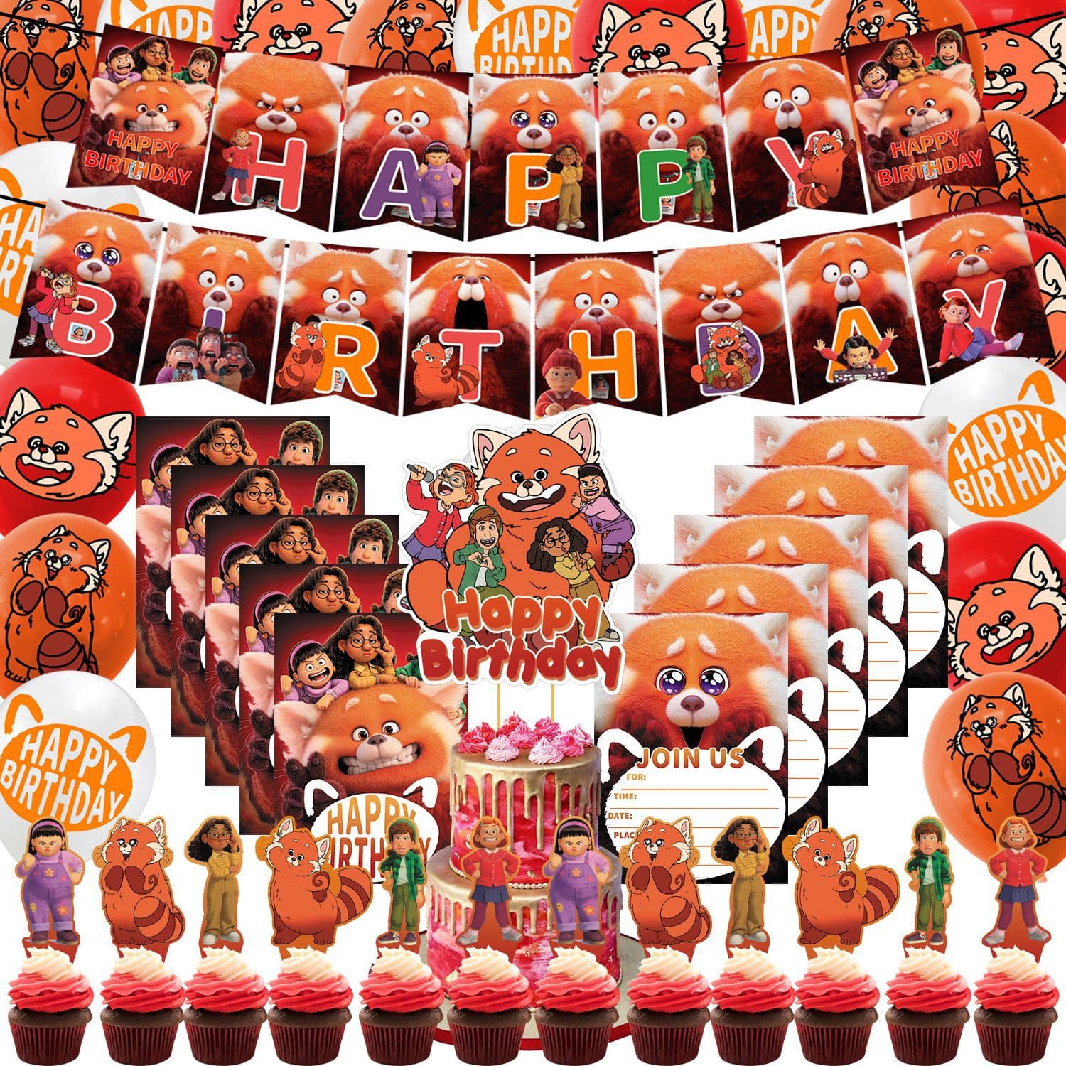Turning Red Party Supplies Birthday Flags Balloon Set Metamorphosis Party Decorations