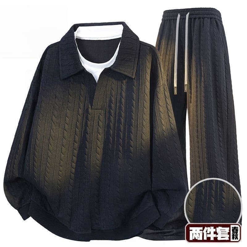 Jacquard Sweatsuit Set Textured Two-Piece American Style Autumn Loose Oversize Casual New Two-Piece Men's Wear LD Cross-Border