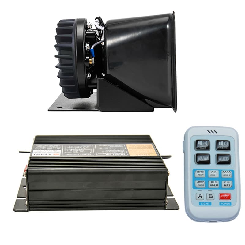 Source Factory: Wireless Siren Host with Voice Announcement 28-Tone Alarm 200W High-Power Vehicle Horn AS920G