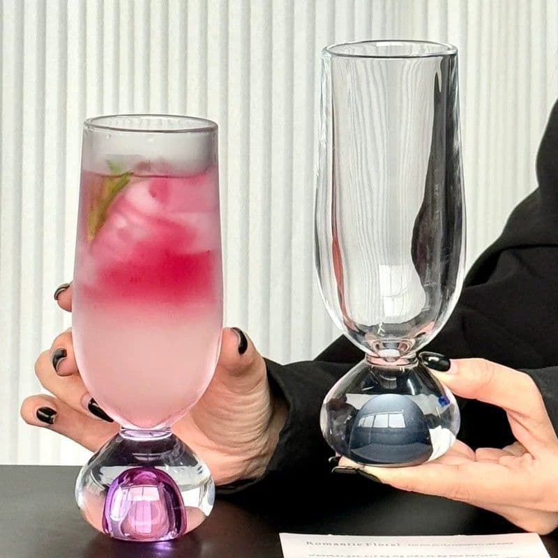 High-looking glass champagne glass spherical base sparkling wine glass cocktail glass creative colorful bottom high-foot glass