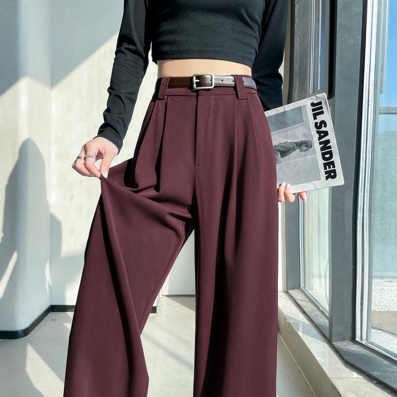 2025 Spring New High-Waist Trousers Slim Wide-Leg Pants Elegant Slimming Straight Casual Pants Floor-Length Pants for Women