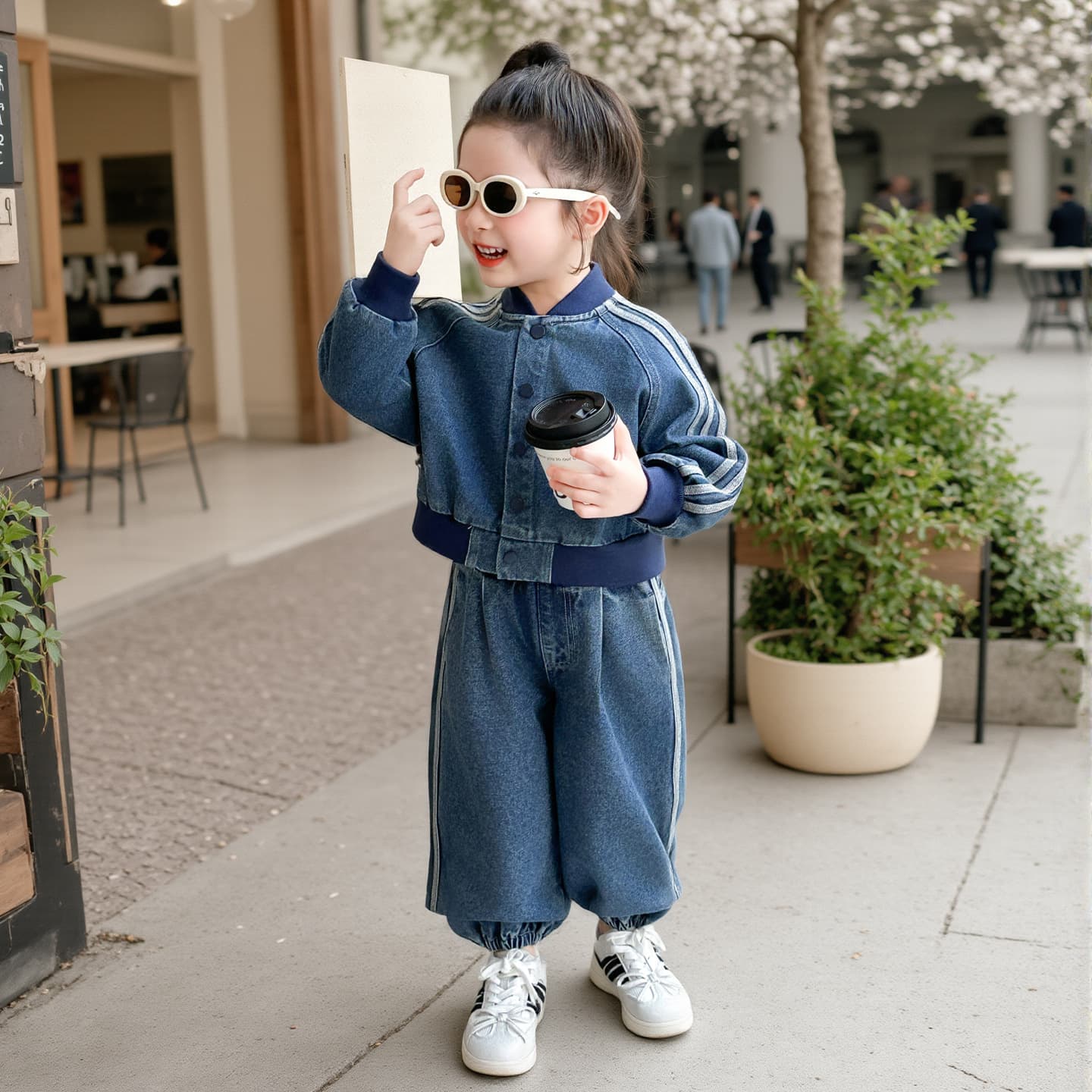 Girls Fall Denim Stripe Baseball Jacket Two-Piece Set 2026 New Fashion Kids Outfit Trendy Wholesale