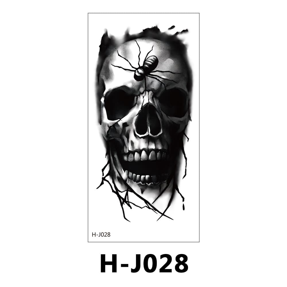New Cross-border Black and White Half-Sleeve Tattoo Stickers Dark Gothic Skull Horror Racing Style Wholesale in Stock