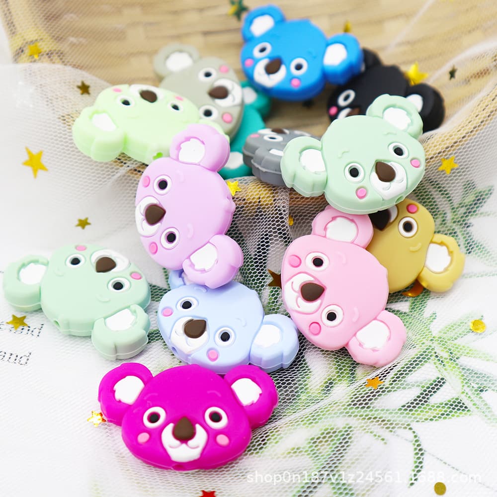Baby Teething Necklace and Bracelet Set, Silicone Beads DIY Craft, Cartoon Koala Design, Soothing Accessory