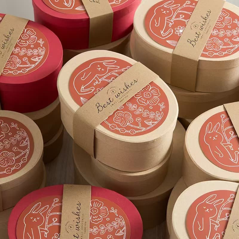 Oval Kraft Paper Gift Box for Teacher's Day and Mid-Autumn Festival, Cookie Box, Bakery Pastry Packaging Box