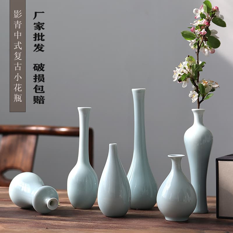 Jingdezhen Ceramic Vase Ornament Vintage New Chinese Zen Flower Vessel Simple Home Showroom Decorative Craft