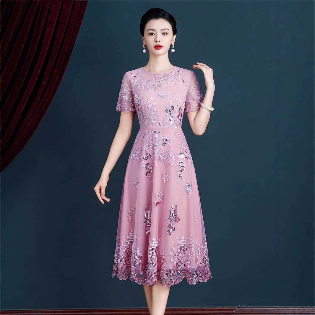 2025 Spring New Arrival Dress, Chinese Style Embroidered Floral Wedding Banquet Mother/Mother-in-Law Dress, One-Piece Drop Shipping