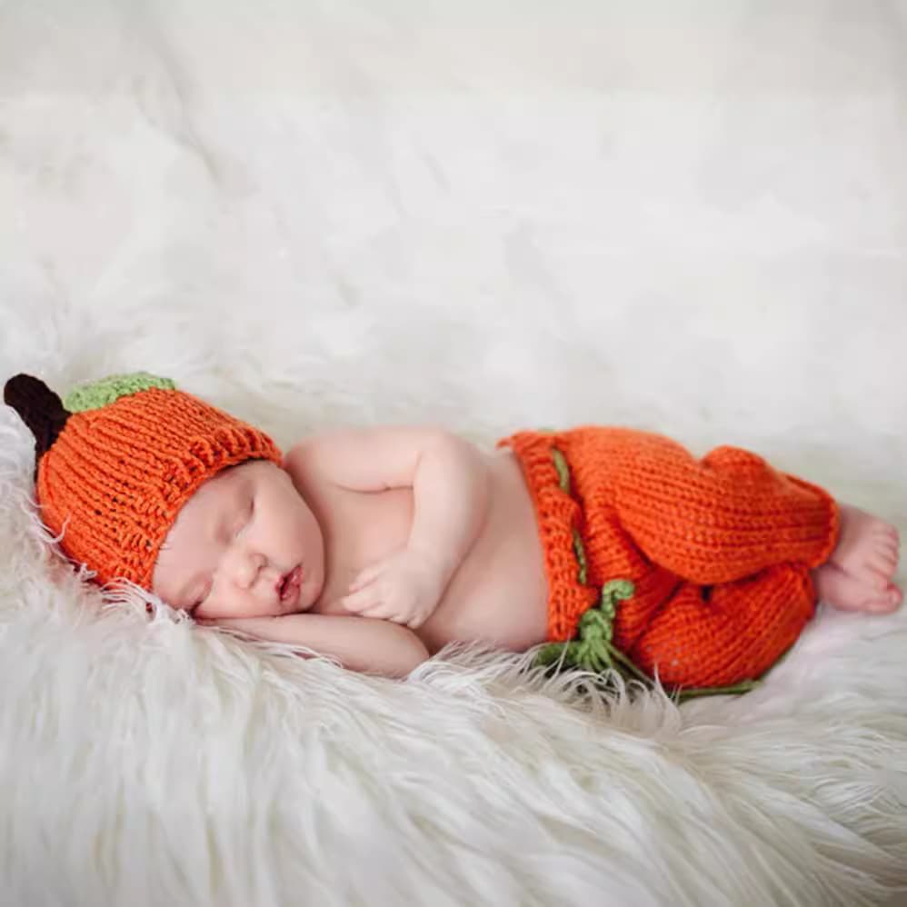 European and American Newborn Christmas Photography Outfit Baby Pumpkin Photo Costume Knitted Christmas Pants Handmade Wool Set