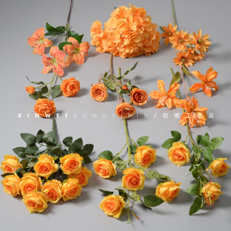 Artificial flower orange orange theme wedding wedding layout road guide flower arrangement fake flower material home decoration floor flower arrangement