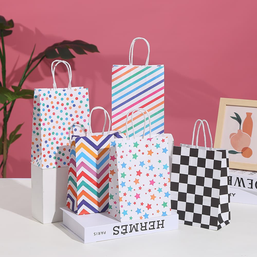 ins style rainbow star kraft paper bag printed birthday gift bag packaging bag clothing shopping tote bag