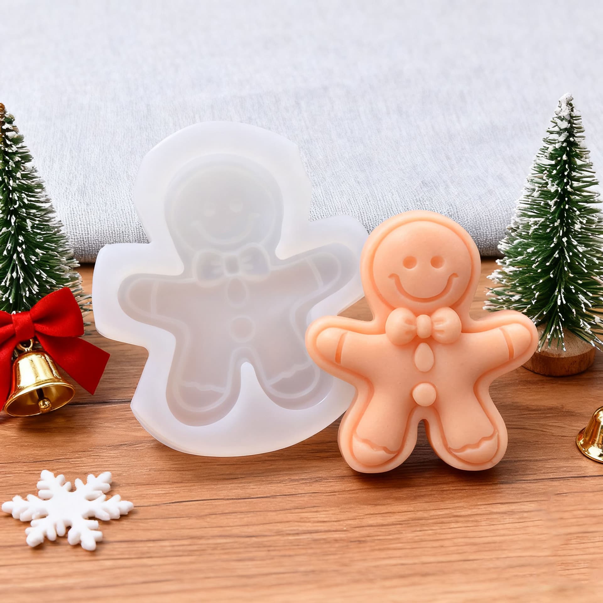3D Smiley Gingerbread Man Candle Silicone Mold DIY Resin Plaster Craft Ornament Christmas Gift Cookie