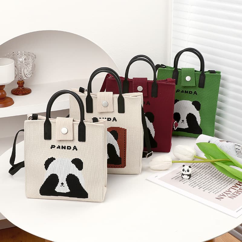 Cute Panda Handbag with Soft Rubber Handle Accompanying Gift National Style Trendy Tote Bag Daily Leisure