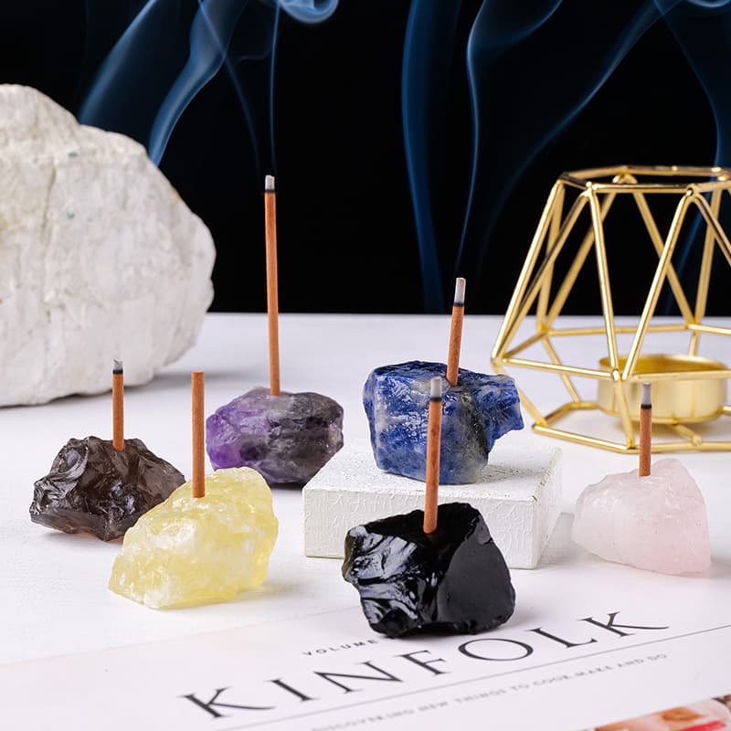 Natural Crystal Incense Stick Holder 3mm Incense Stand Ornament Purple Pink White Crystal Raw Stone Aromatherapy Stone Incense Burner Buddha Incense Holder Base