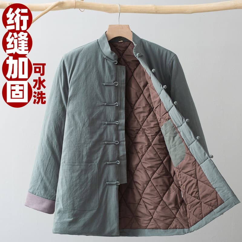 Winter Tang-style cotton-padded jacket for young men, Chinese style, retro Chinese-style buttons, thickened and warm cotton-padded coat for middle-aged and elderly people.
