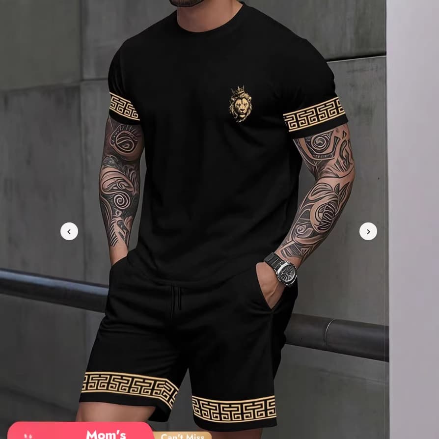 Y2K Style 3D Gold Pattern Print T-Shirt Men's Summer Loose Casual Short Sleeve Cross-Border Exclusive In-Stock Wholesale