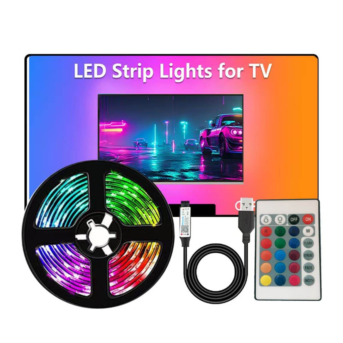 Cross-border RGB LED Strip Self-Adhesive TV Ambient Light Strip TV Background Light 5V Living Room LED Color-Changing Ambient Light