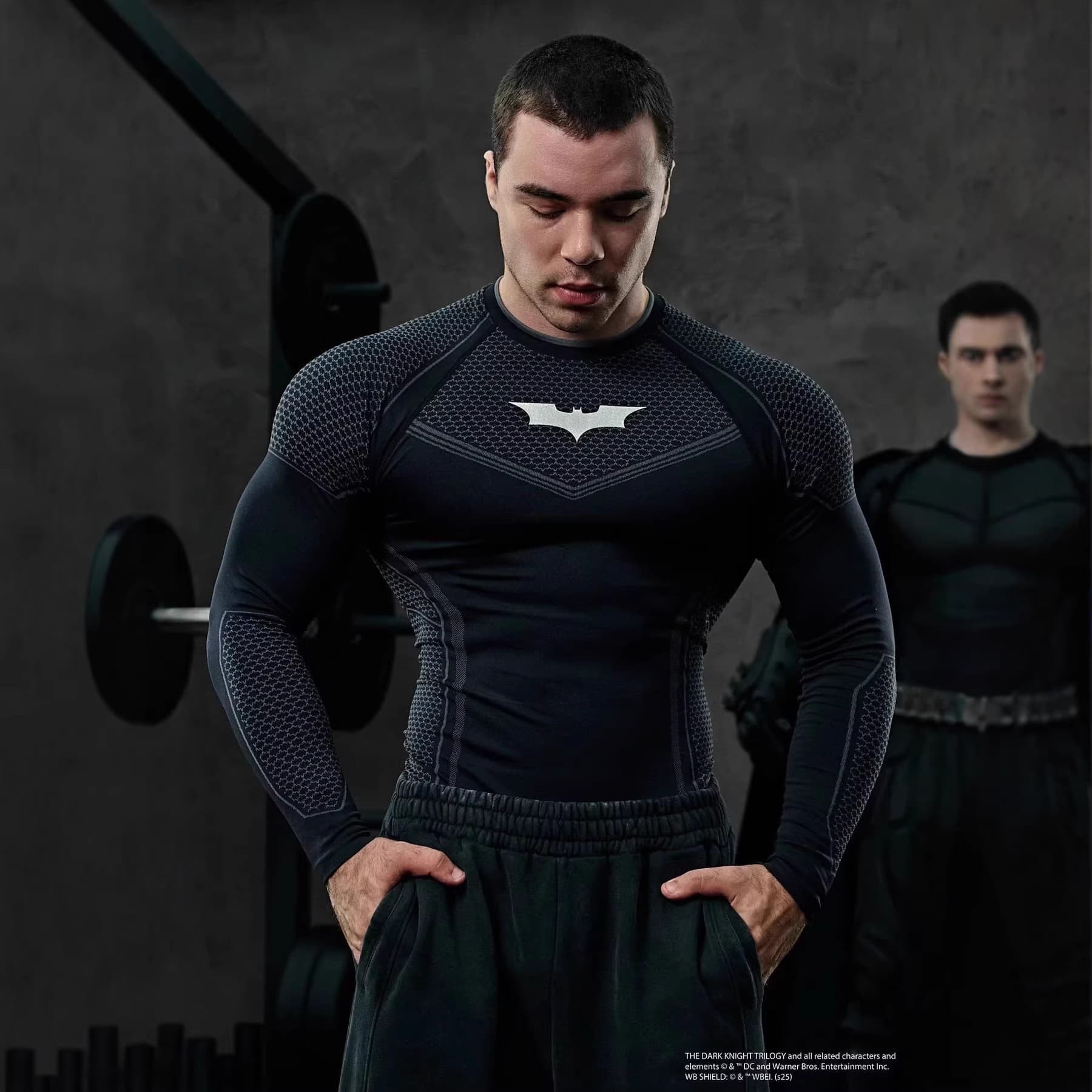 YOUNGLA co-branded Batman new men's tight T-shirt jogger sports fitness running training quick-drying long sleeves